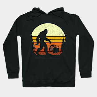 Bigfoot Sasquatch Walking With Turkey Vintage Sunset Bird Hoodie